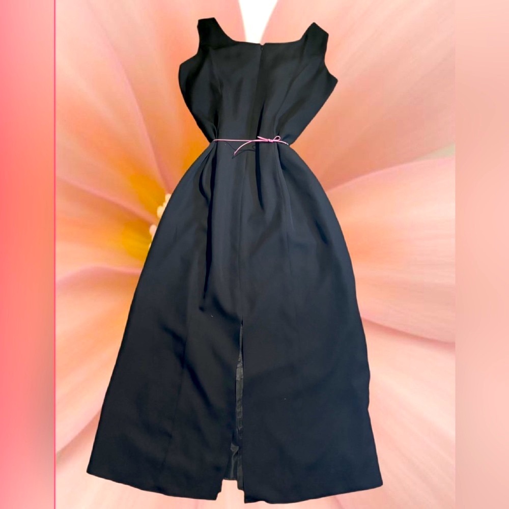 Vintage Black Maxi Dress with Rose Accent Belt - Picture 2 of 6